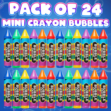 Mini Crayon Bubbles For Kids - (Pack Of 24) Bulk 1 Fl Oz Bottles With Wands - Crayon Shape Bubbles In Bright Assorted Colors - N