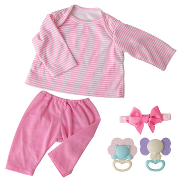 Ekokiz Reborn Baby Dolls Clothes Girl Pink Baby Clothes Doll Clothes 17-22 Inches Outfit Accessories Set For Realistic Newborn B