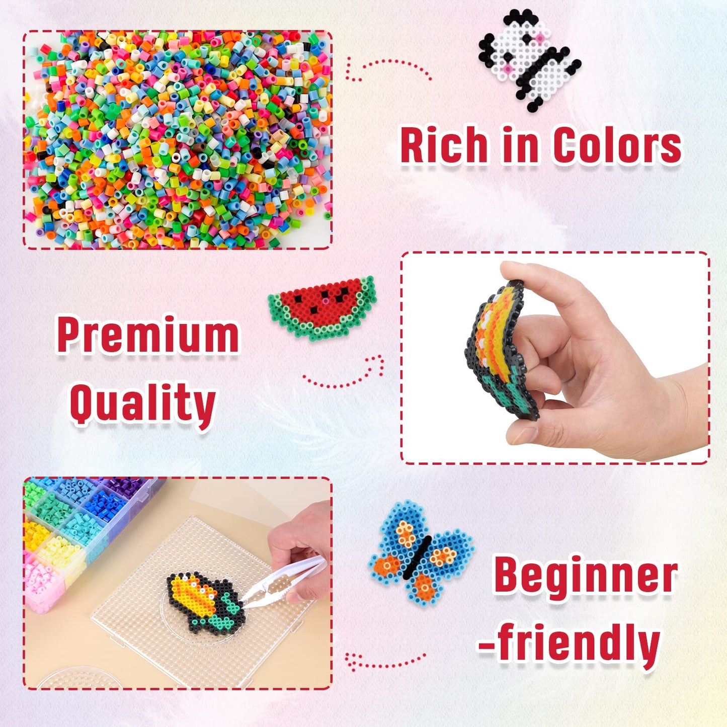 QUEFE 5200pcs Perler Beads Fuse Beads Kit for Boys and Girls, 24 Colors 5mm Melting Beads Set Including Pegboards, Ironing Paper