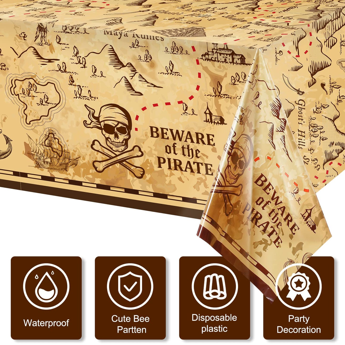 Irenare Pirate Party Tablecloth Treasure Map Tablecover Plastic Island Treasure Table Covers Pirate Nautical Supplies for Birthd