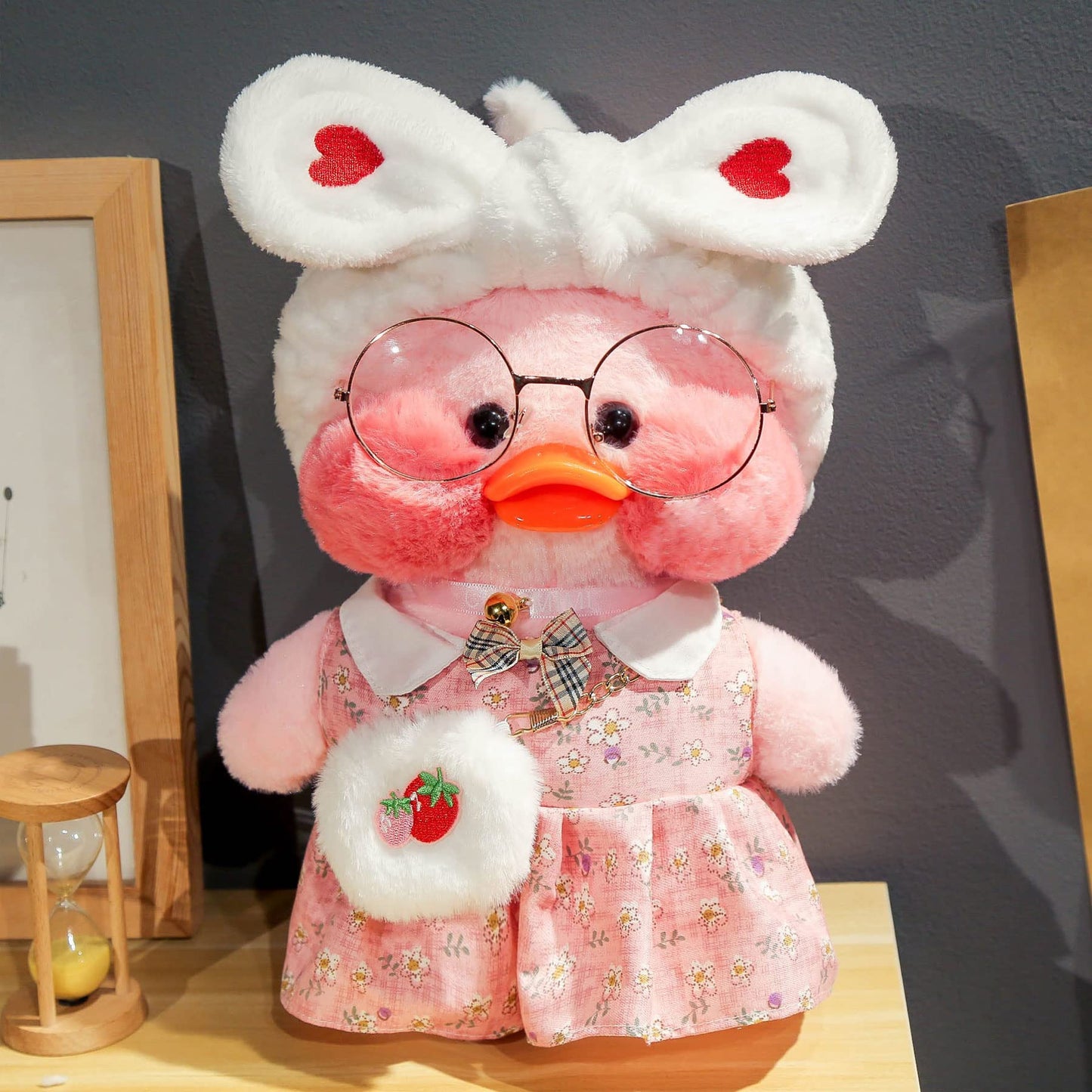 LALAFANFAN Pink Duck Plush Toy, Kawaii Plush with 12 Accessories DIY,Cute Stuffed Animal for Kids