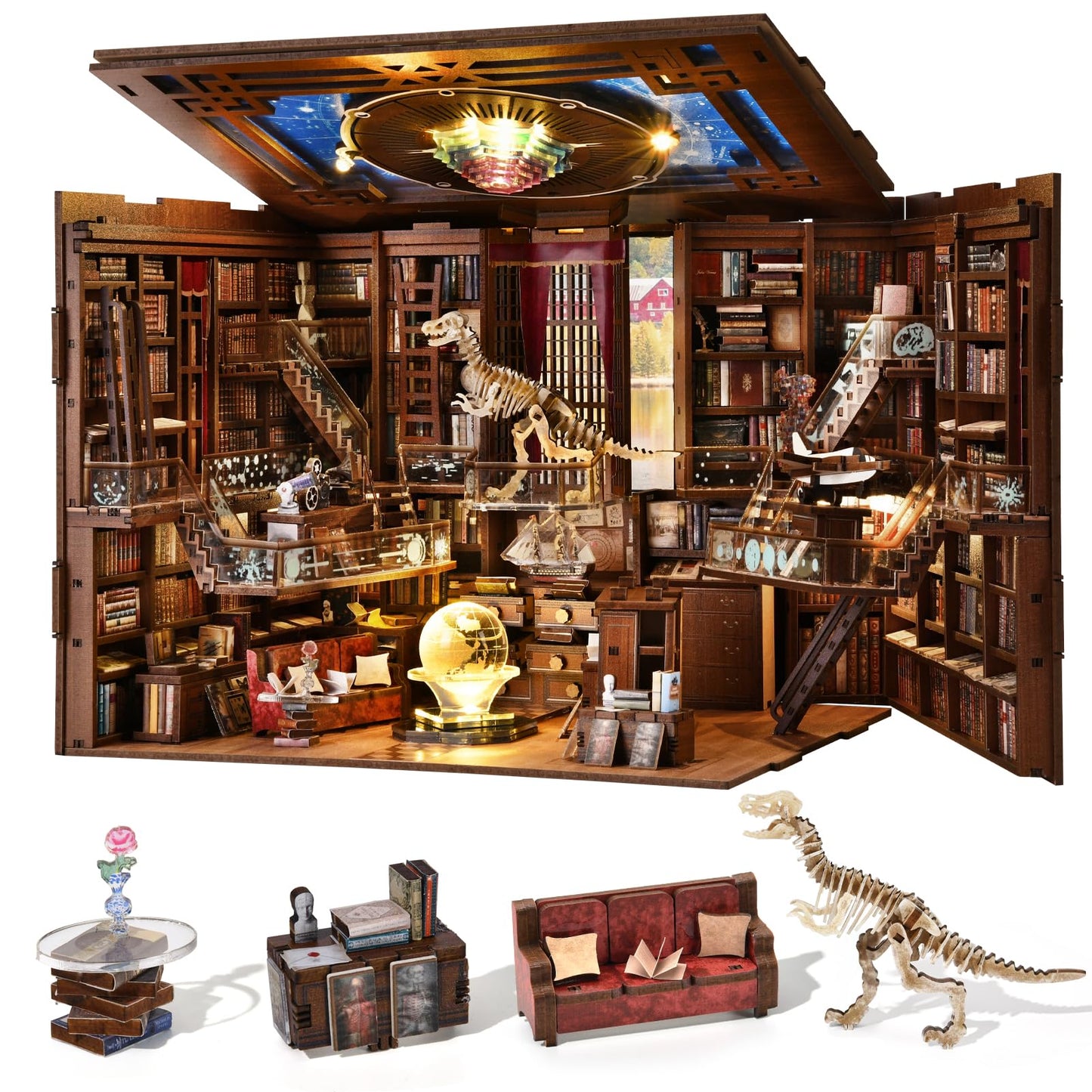Minicity Book Nook Kit, Diy Miniature Dollhouse Booknook Kit With Led Light And Dust Cover (Beyond Library Max)