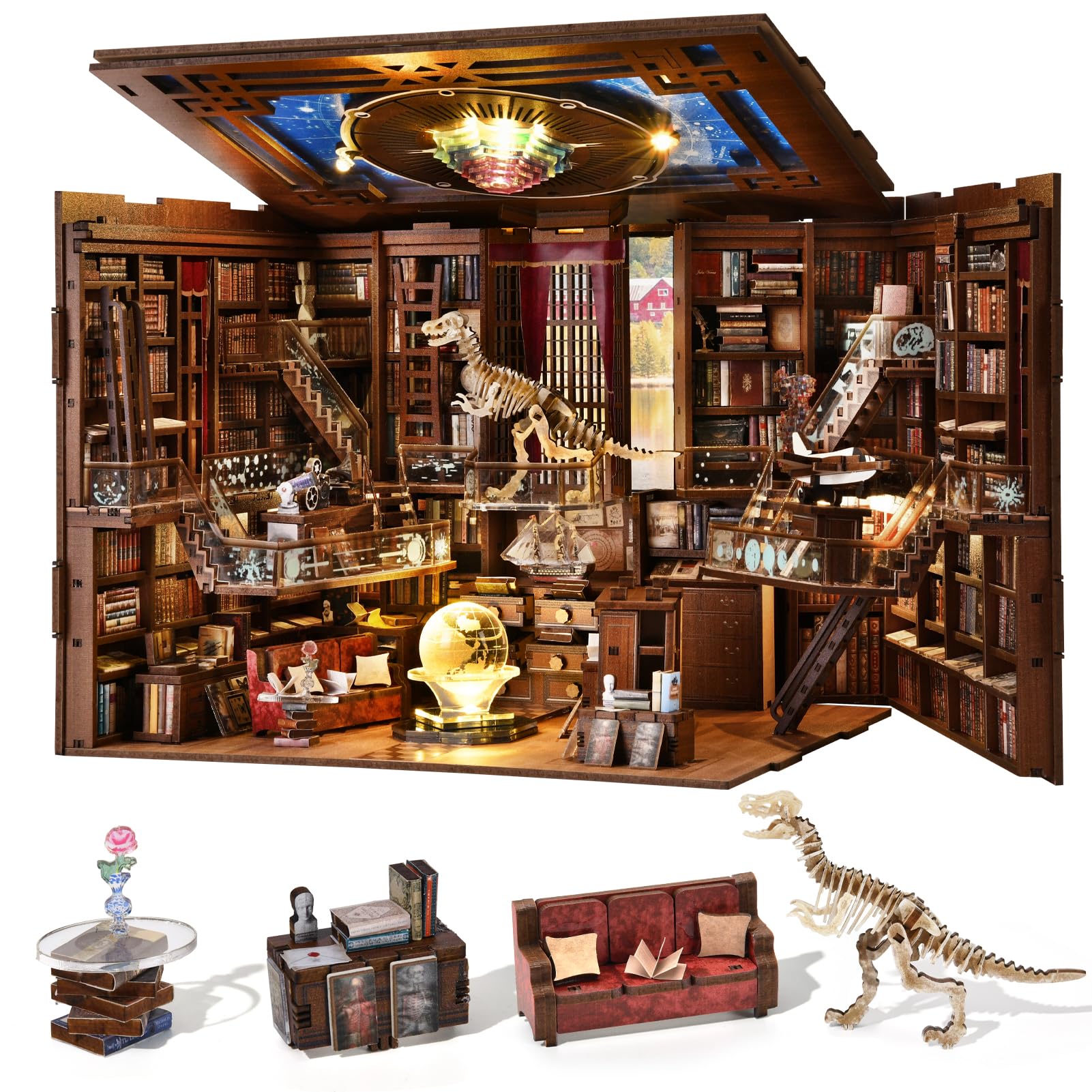 Minicity Book Nook Kit, Diy Miniature Dollhouse Booknook Kit With Led Light And Dust Cover (Beyond Library Max)