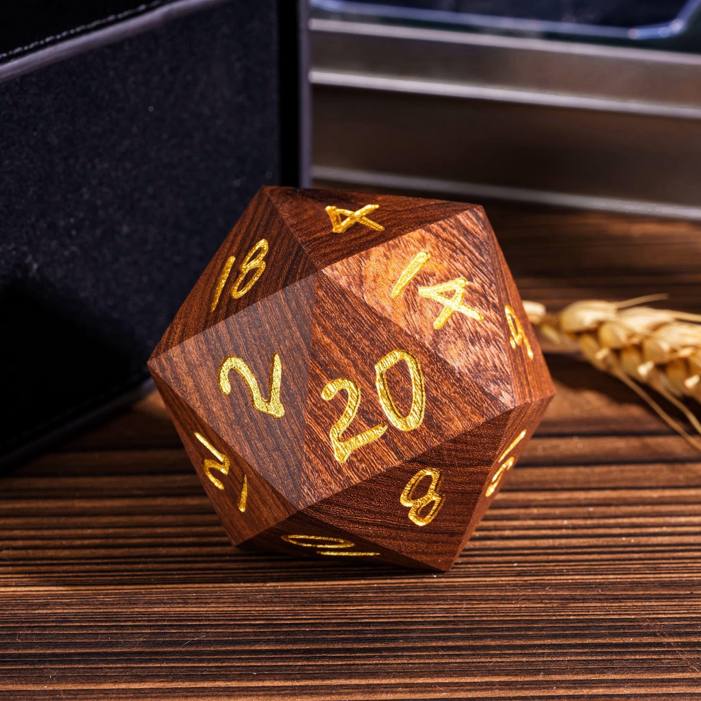 Hddais 50Mm Large D20 Dice, Red Sandalwood 20 Sided Dnd Dice Natural Wood D&D With Gift Case For Dungeons And Dragons Role Playi