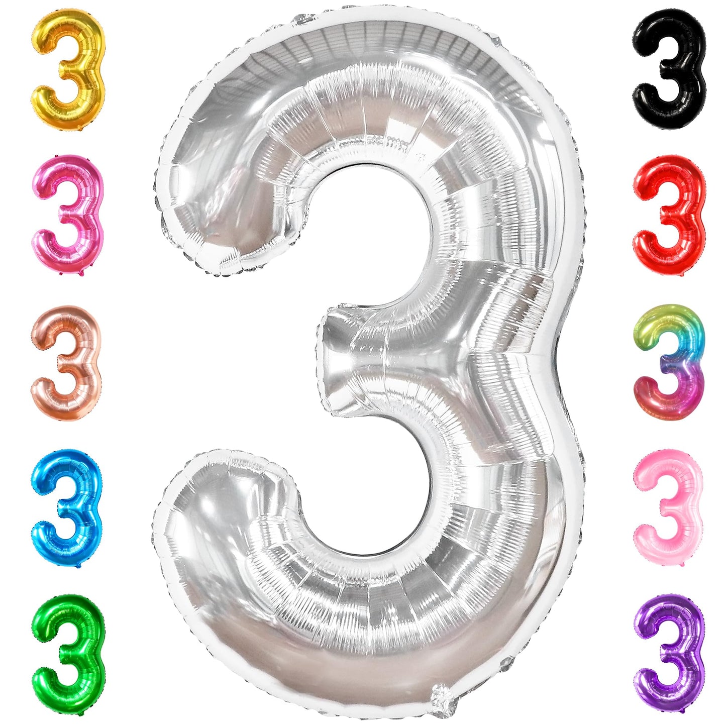 Katchon, Big Silver Number 3 Balloon - 40 Inch | 3 Birthday Balloon, 3Rd Birthday Decorations For Girls | 3 Balloon Number, 3 Year Old Balloons Birthday | Silver 3Rd Birthday Decorations For Boys