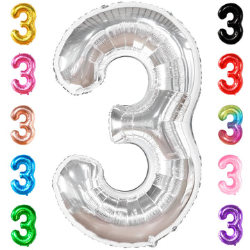 Katchon, Big Silver Number 3 Balloon - 40 Inch | 3 Birthday Balloon, 3Rd Birthday Decorations For Girls | 3 Balloon Number, 3 Year Old Balloons Birthday | Silver 3Rd Birthday Decorations For Boys