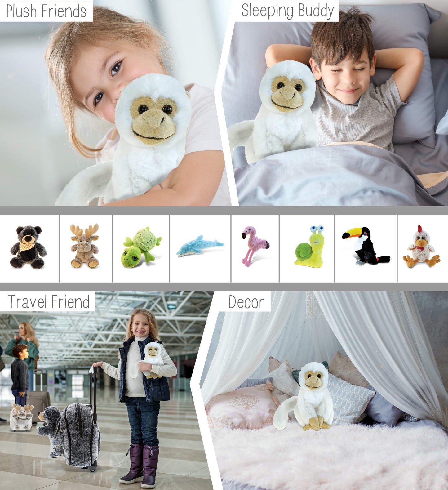 Puzzled Squirrel Monkey Plush - Super Soft 12" Stuffed Animal, White Polyester, Model 5353, Ideal for Kids and Adults