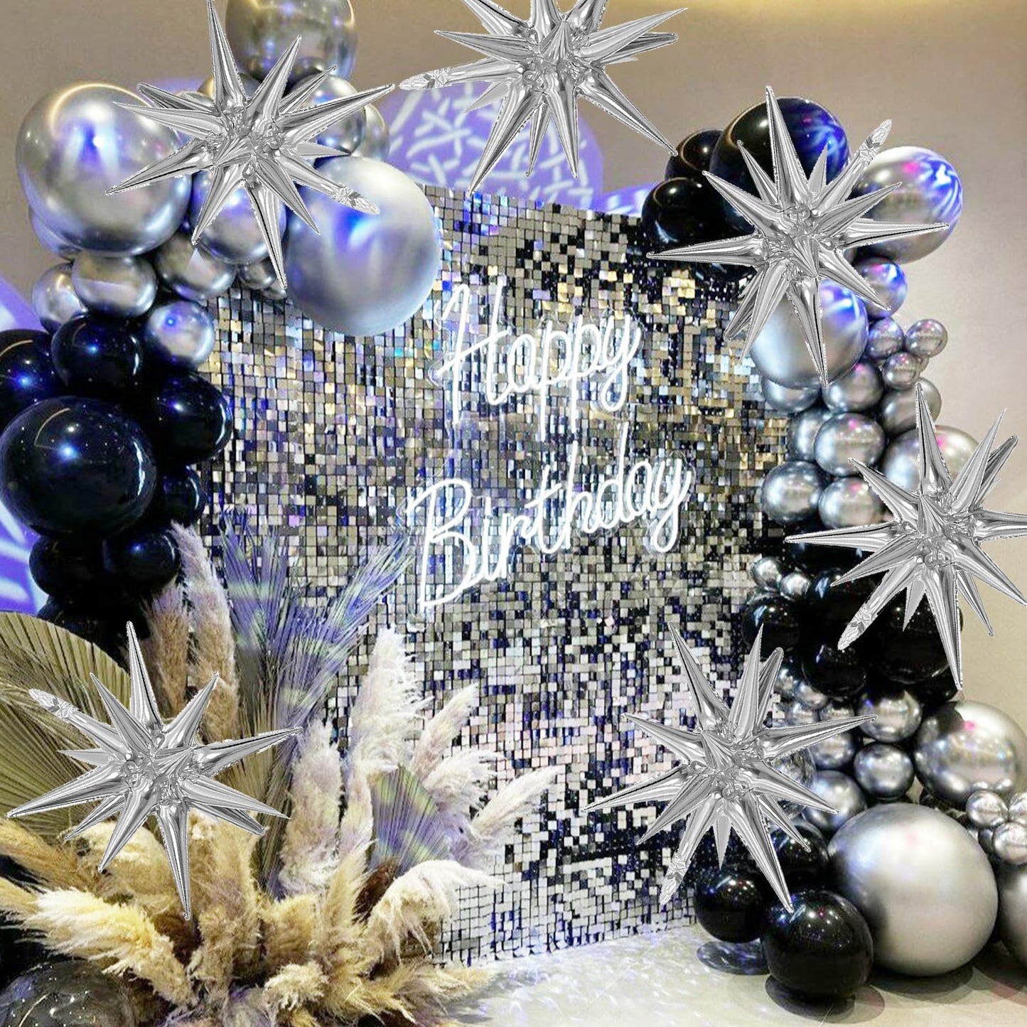 6PCS Star Balloons, 22Inch Large Silver Star Balloon Explosion Foil Balloons Cone Spike Balloon for Birthday Graduation Wedding