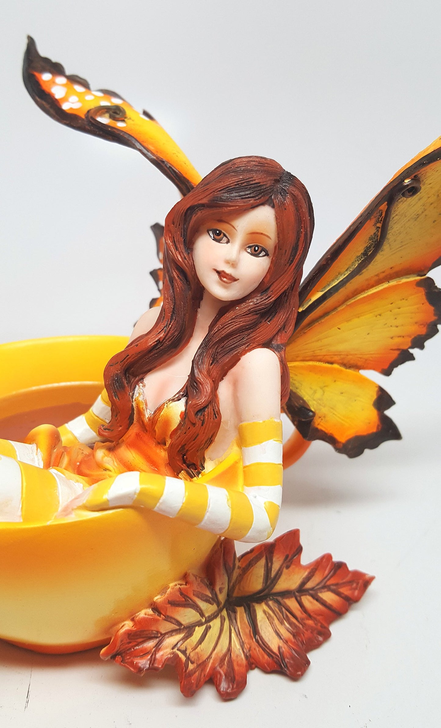 Pacific Giftware Autumn Comfort Cup Fairy Figurine, 4.75" Vinyl, Orange Yellow Brown, Model 11364, Collectible Fantasy Art