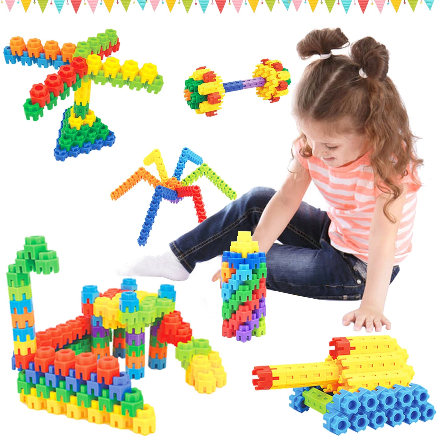 CAPT.GOOSE 300 Pcs Kids Building Blocks with Storage Bag - Interlocking, Colorful Stem Toys for 3+ Year Old - Connects Building