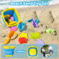Beach Toy Sand Toy Set for Kids Silicone Foldable Sand Bucket with Summer Mesh Bag, Shovel, Rake, Watering Can, Animal and Castl