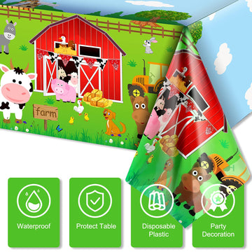 Kasyat Farm Animals Party Tablecloth Farmhouse Disposable Plastic Table Cover Barnyard Farm Animal Theme Party Decorations For Picnics Baby Shower Boys Girls Birthday Party Supplies, 108 X 54 Inch