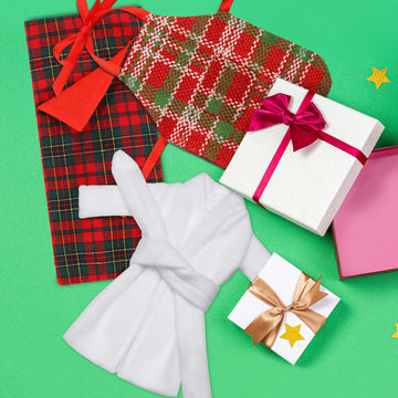 4 Pieces Christmas Elf Doll Accessories Set Santa Clothing Include Elf Sleeping Bag,Bathrobe, Apron And Cap, Christmas Elf Doll Sleeping Bag Set For Elf Doll Clothes Kit(Plaid Style)