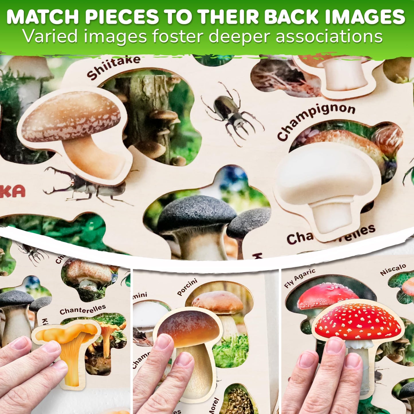 Quokka Wooden Puzzles For Toddlers 2-4 – 3X Set Montessori Toys Puzzles For Kids Ages 3-5 – Wood Educational Baby Game 12-18 Months – Gift Learning Mushrooms Flowers Leaves For Boy & Girl 3-5