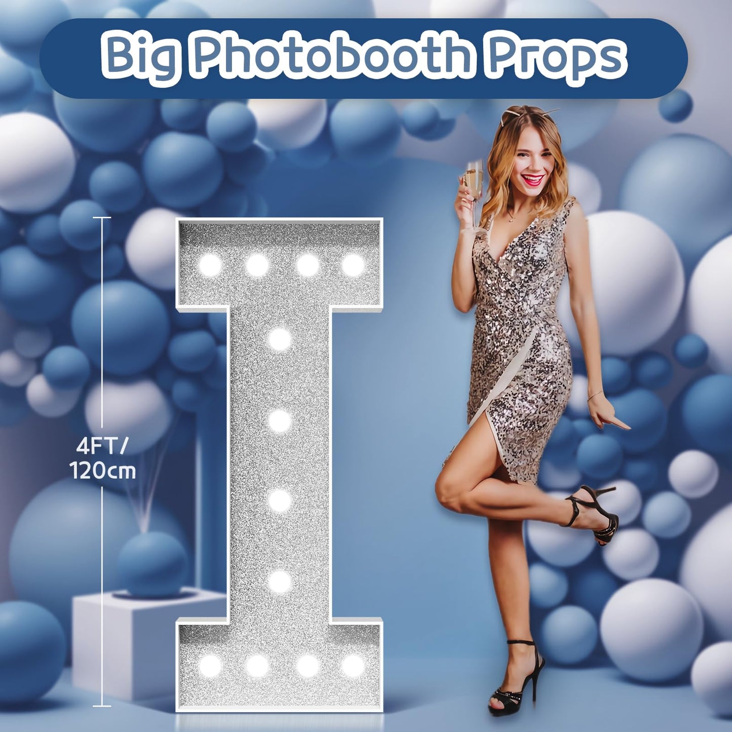 Imprsv Marquee Letters Silver Birthday Decorations: Large 4 Feet Tall Light Up Letters For Party Decor Baby Shower Big Foam Card