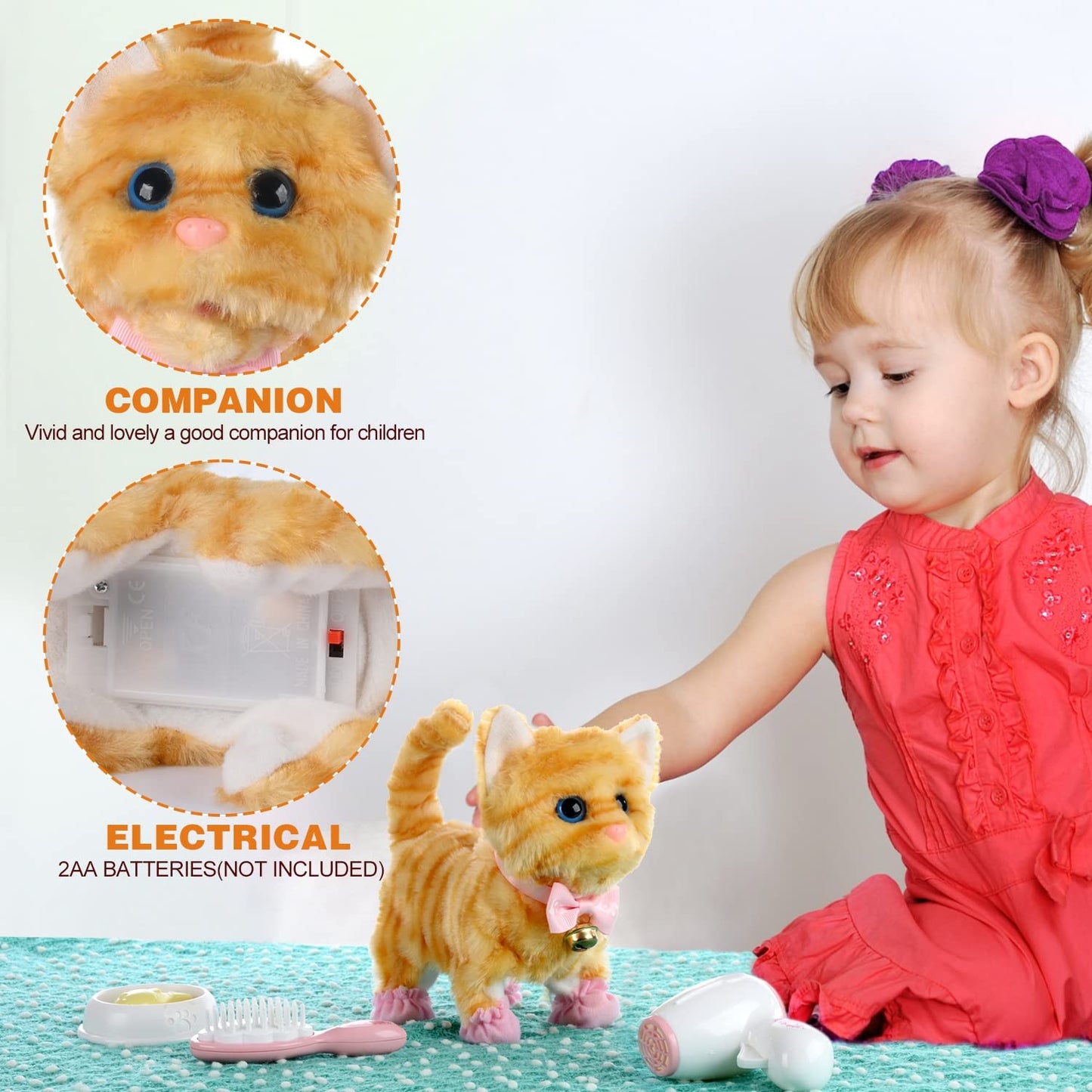 Worwoder Plush Electronic Interactive Cats That Move And Meow Waliking Lifelike Interactive Toy Pet Stuffed Kitten For Girls Kid