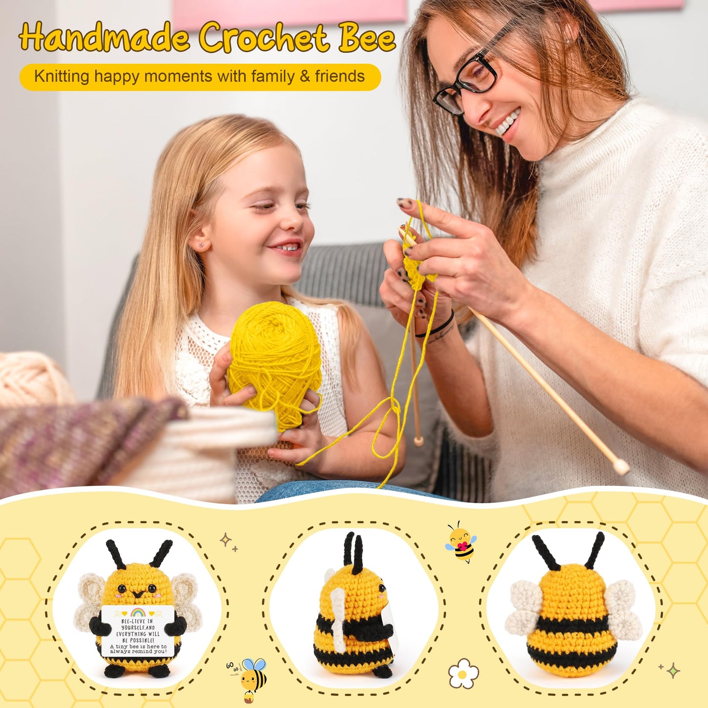 Lejiajinw Tiny Mini Crochet Bee Doll Inspirational Cheer Up Gifts For Women, Men, Birthday Ideas Mothers Day Fathers Day, Thank