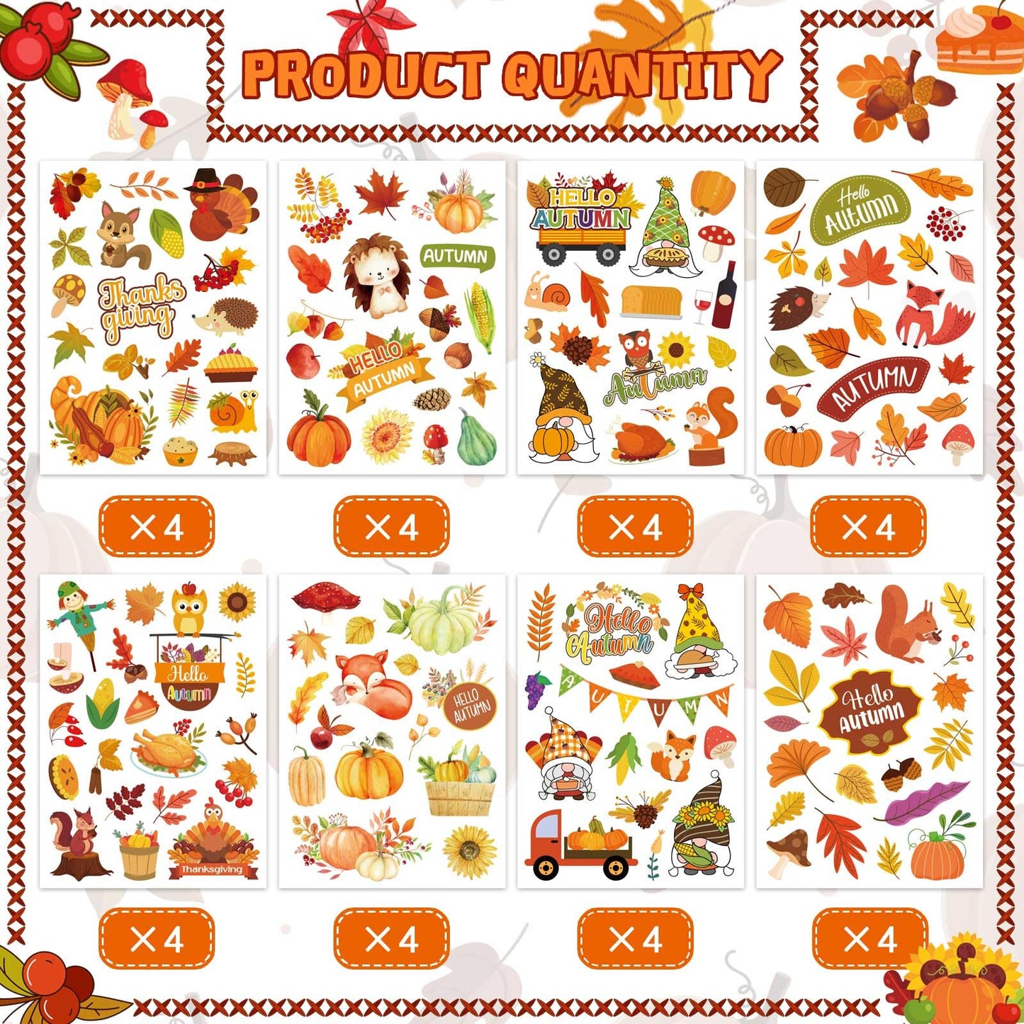 Fall Stickers Autumn Stickers For Kids 640Pcs Thanksgiving Maple Leaves Stickers Hello Fall Stickers Envelope Thanksgiving Party