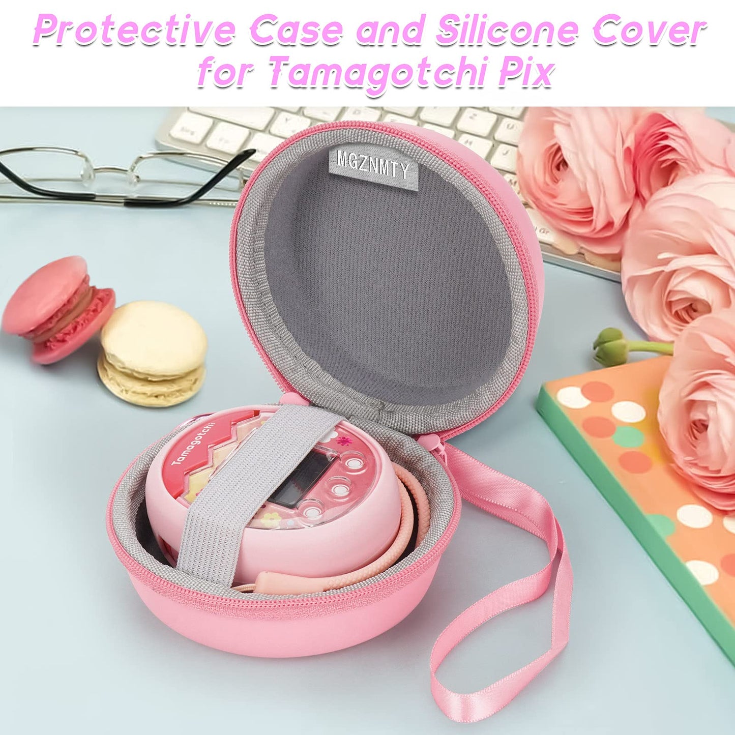 MGZNMTY Travel Carrying Case and Silicone Cover for Tamagotchi Pix Digital Pet Interactive Virtual Toy, Protective Storage Holde