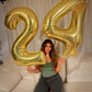 40 Inch Gold Large Number 4 Birthday Balloon, Giant Number Four 14 24 34 40 44 2024 Balloons, Foil Mylar Big Balloons For Annive