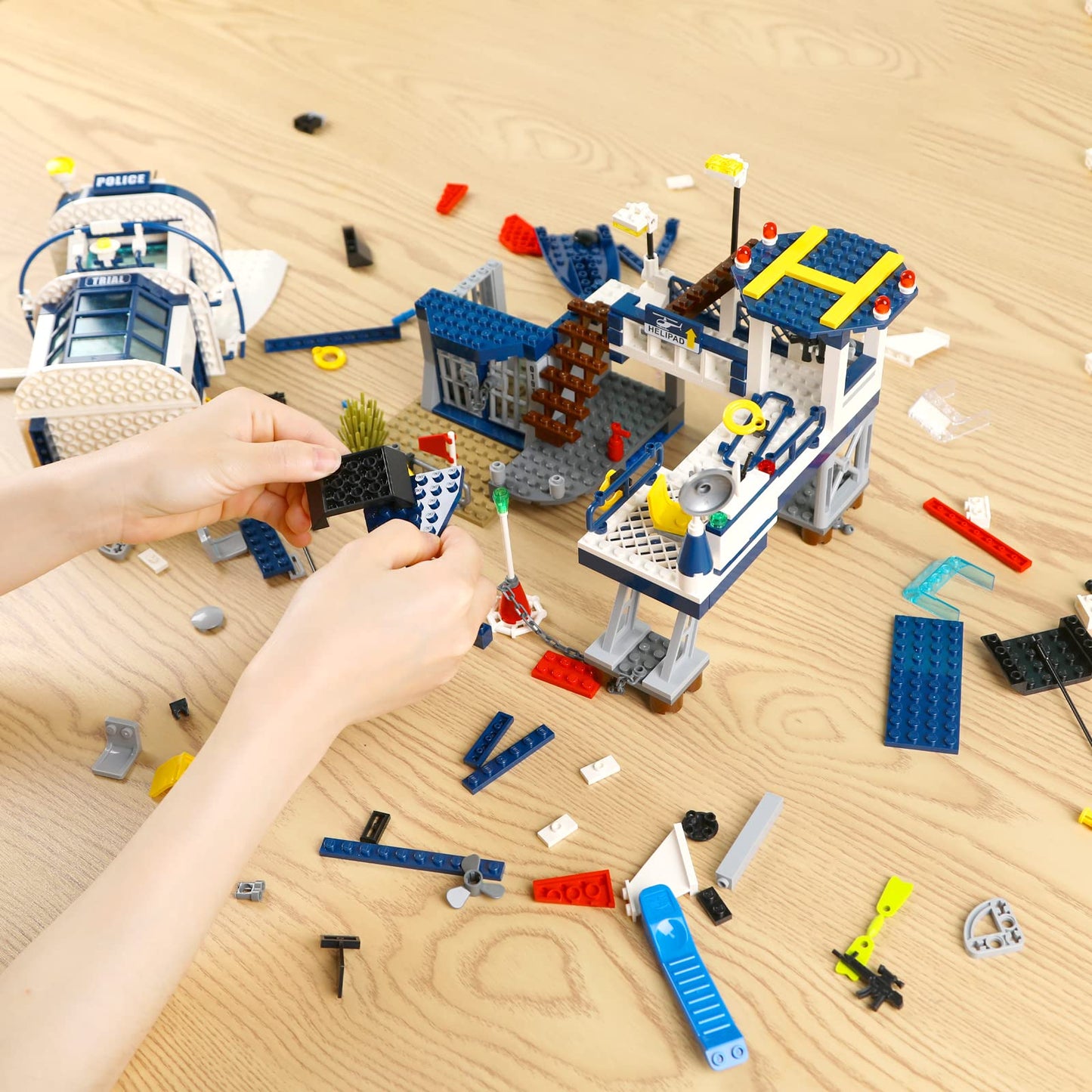 City Police Station Stem Building Sets, Compatible With Lego Military Helicopter Airplane,Boats Ship, Swat Team,Building Kit For