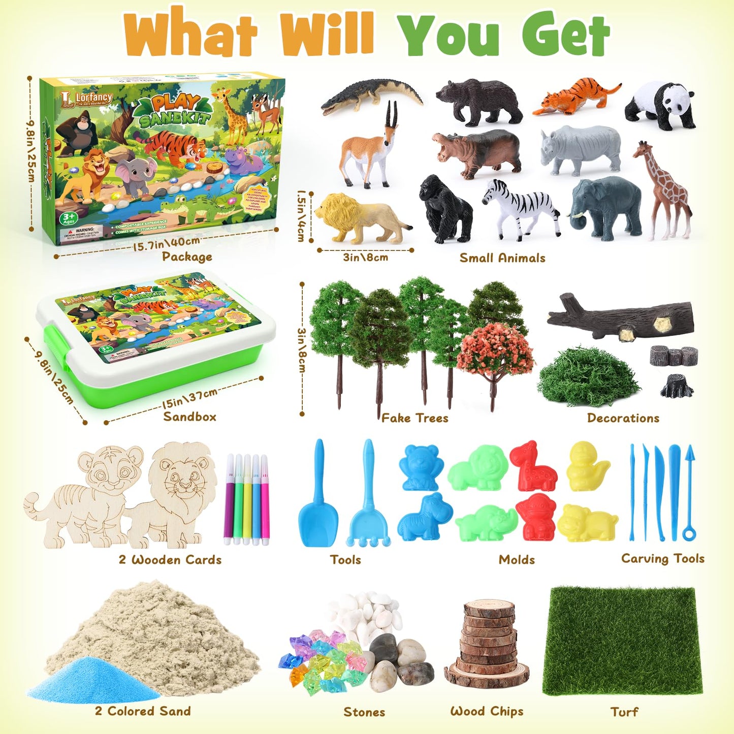 Lorfancy 112 Pcs Animal Sensory Bin Toys Kids Play Sand Kit Toddler Sandbox Toy Forest Animals Molds Sand Tools Diy Painting Pre