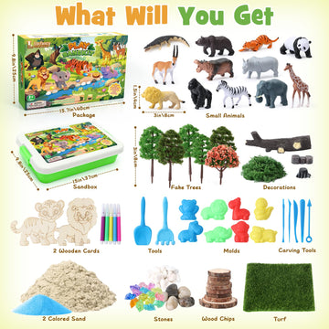 Lorfancy 112 Pcs Animal Sensory Bin Toys Kids Play Sand Kit Toddler Sandbox Toy Forest Animals Molds Sand Tools Diy Painting Pre