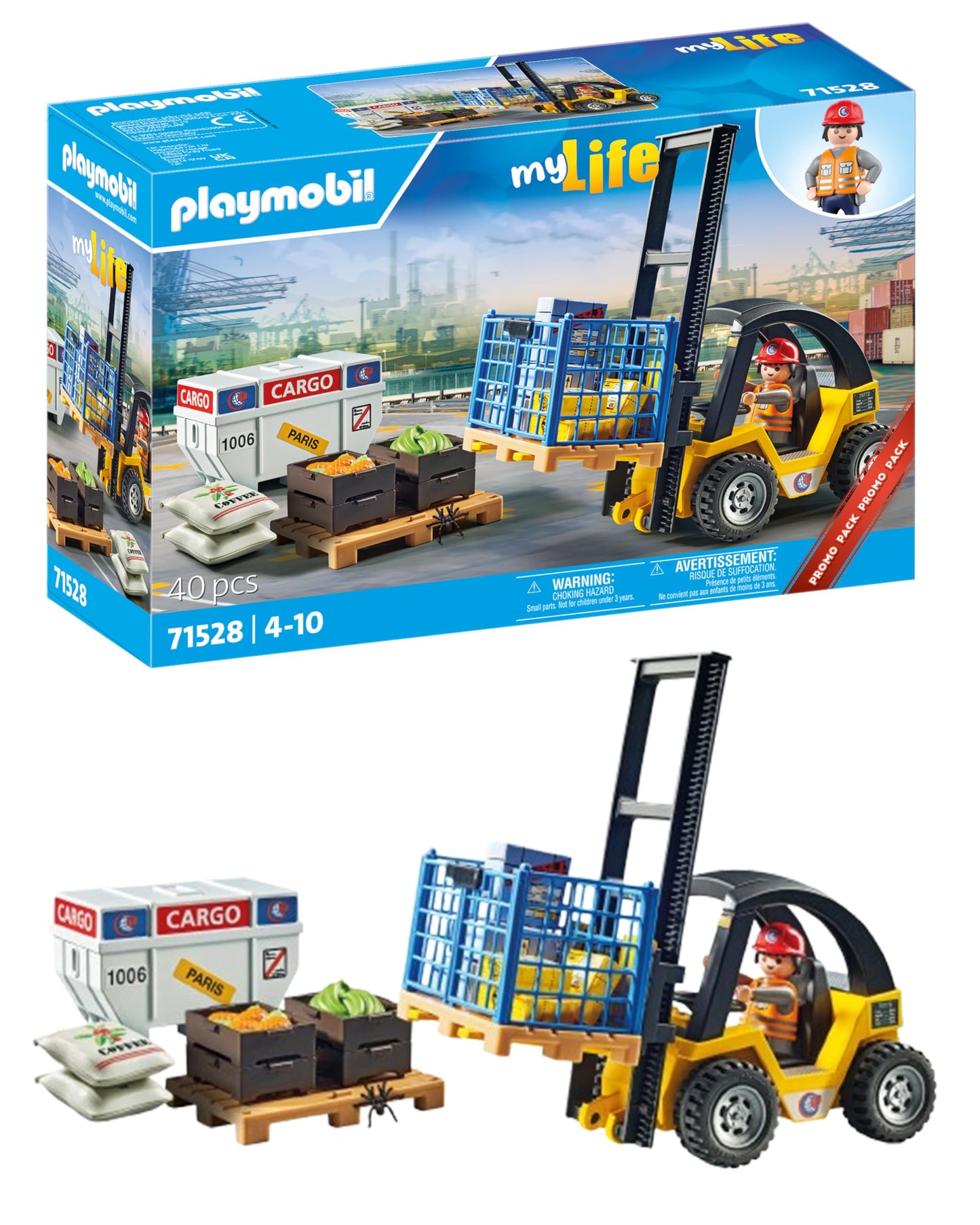 Playmobil Forklift Truck with Cargo, 22x9x20 cm, Plastic, Multicolor, Model 71528