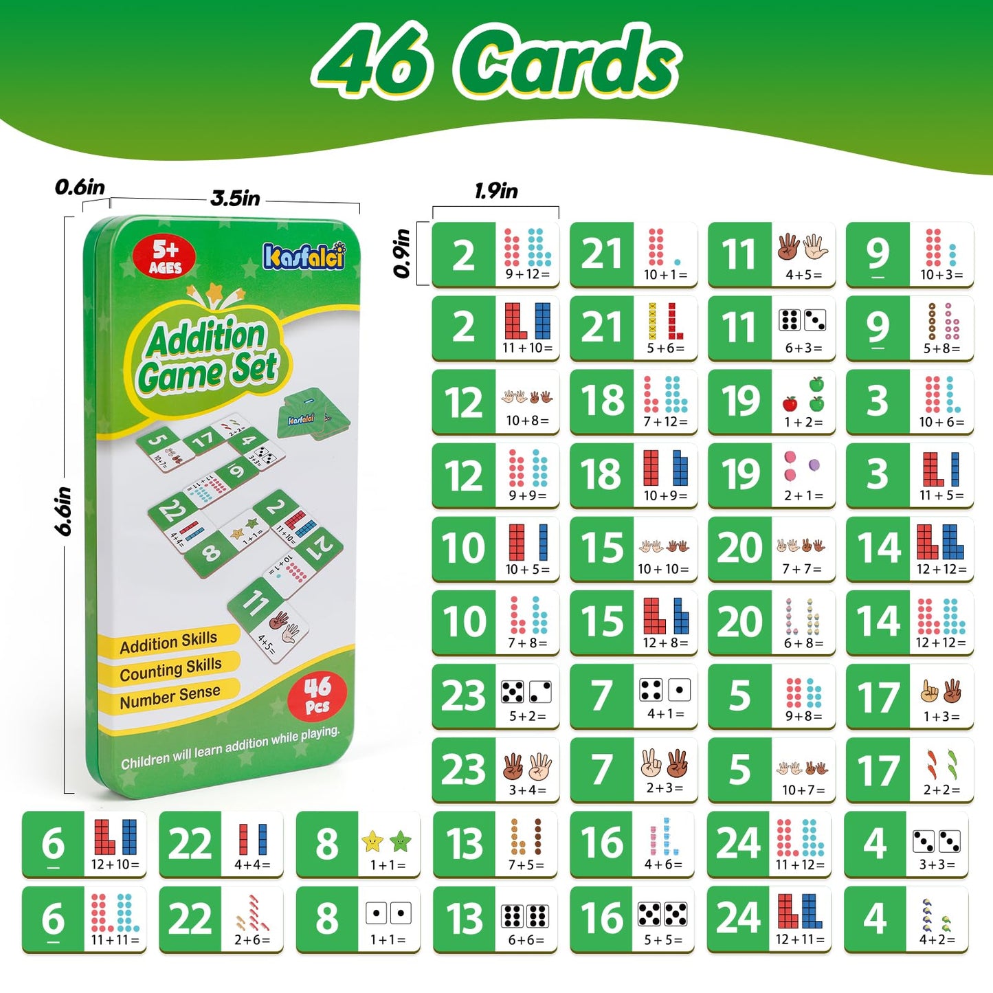 Kasfalci Addition Dominoes Set,Math Games for Kids,Math Manipulatives,Counting Toys,Learning Games,Preschool Learning Activities