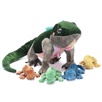 Ikasa Mom Lizard Stuffed Animal Plush Toy, 28'' Cute And Soft Family Set With Mini Babies, Christmas Or Birthday Gifts For Child