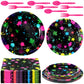 Jetec 240 Pcs Fluorescent Style Birthday Party Supplies Include 7   9   Plates Napkins and Tableware Forks Spoons for 40 Gue