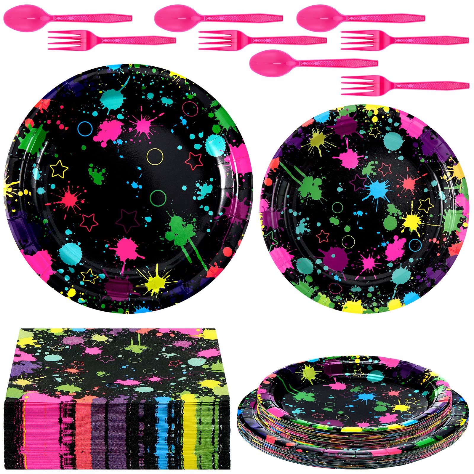 Jetec 240 Pcs Fluorescent Style Birthday Party Supplies Include 7   9   Plates Napkins and Tableware Forks Spoons for 40 Gue
