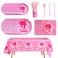 161CT Pink Girl Babe Happy Birthday Party Supplies Babe Head Paper Plates Cups Straw Napkins Spoon Fork knives Tablecloth Hot Pi