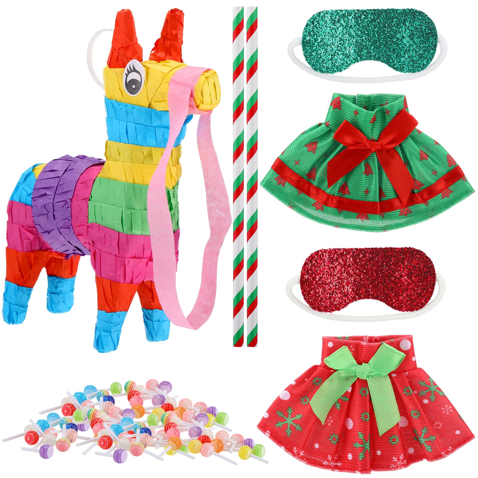 PullCrease 37 Pcs Christmas Doll Skirt and Accessories Set Christmas Doll Dresses Holiday Clothes Costume Mini with Pinata, Blin