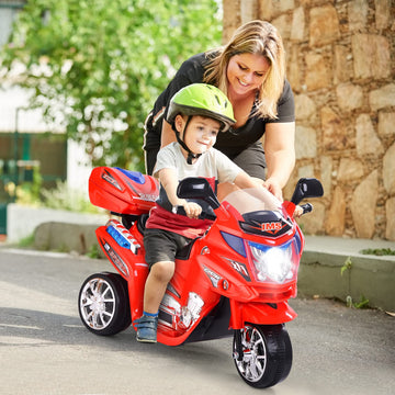 HONEY JOY Kids Motorcycle, 6V Electric Motorcycle for Kids, LED Headlights, Music, Pedal, Storage Trunk, Horn, 3-Wheeler Ride On