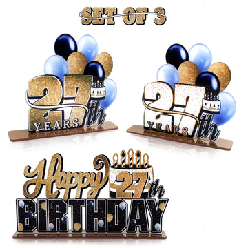 Lingteer Happy 27Th Birthday Gold Acrylic Table Topper Centerpieces Set - Cheers To 27 Years Old Birthday 27Th Bday Party Gift Decorations.