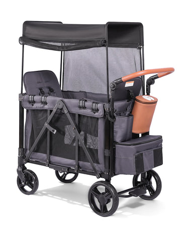 Wagon Stroller for 2 Kids with Insulated Snack Pack Foldable All-Terrain Wagon Stroller, 5-Point Harness & Canopy Parent Organiz