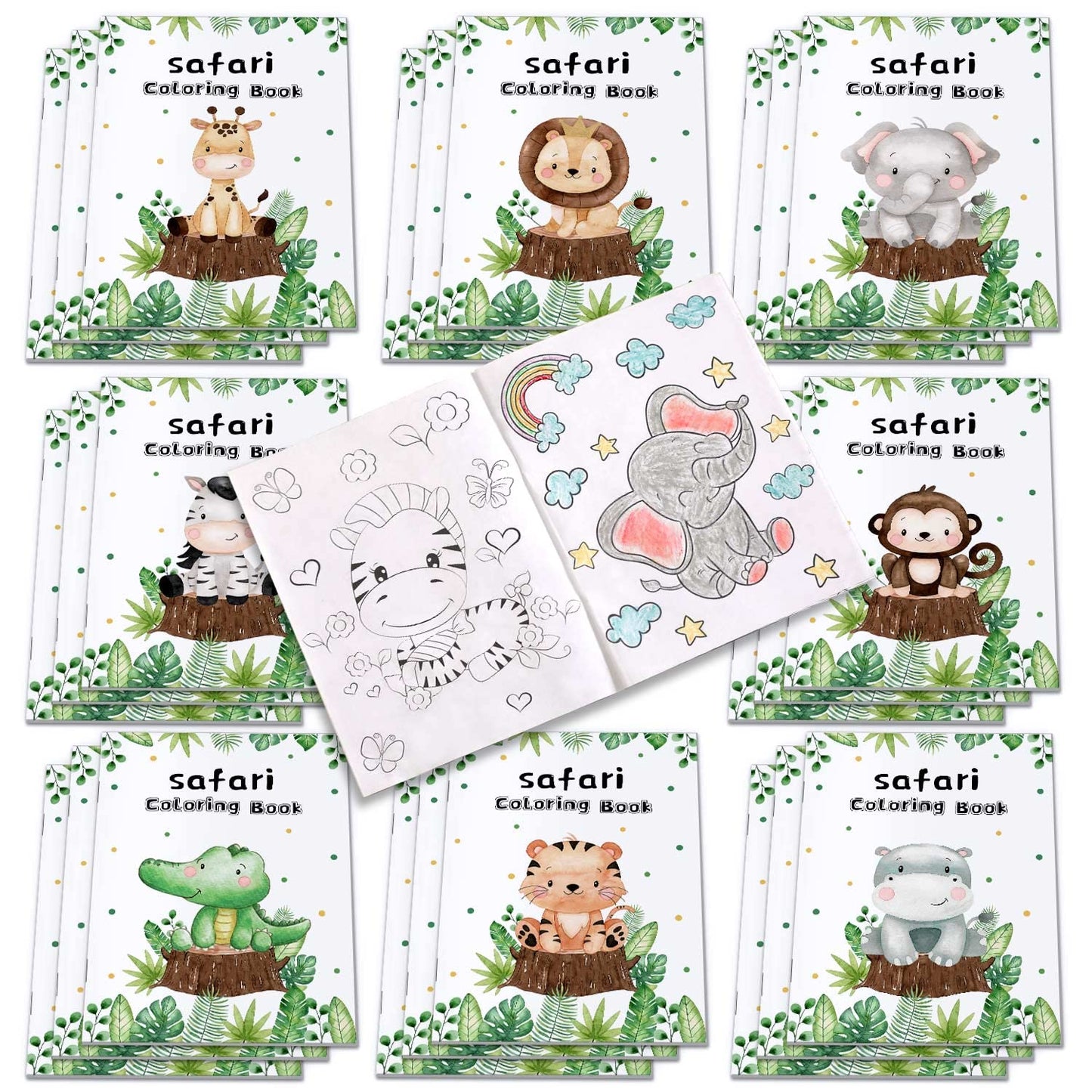 Heboland 24Pcs Jungle Safari Animals Coloring Books Bulk, Diy Coloring Book 5''X6.7''Jungle Safari Animal Party Favor For Kids B