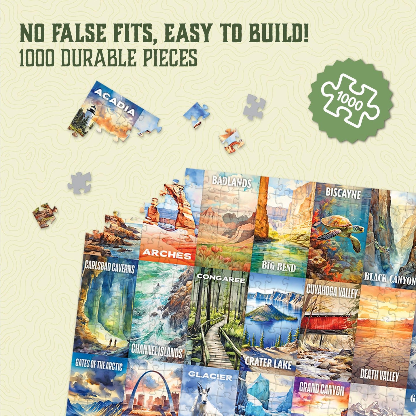 Trekking The National Parks Puzzles For Adults 1000 Pieces - Jigsaw Puzzle With No False Fits - Includes Custom Artwork For All 63 National Parks - Designed By And Made For National Park Enthusiasts
