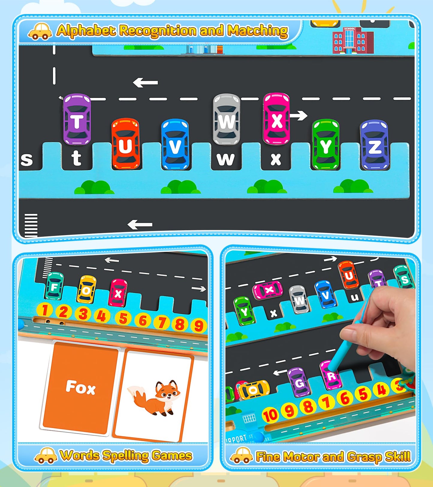 DOLNOW Magnetic Alphabet Maze Montessori Toys  Travel Toys for Boys Girls Ages 2 3 4  Learning Toy Fine Motor Skills Sensory Gifts for Toddlers Preschool with 20pcs Numbers Animals Cards