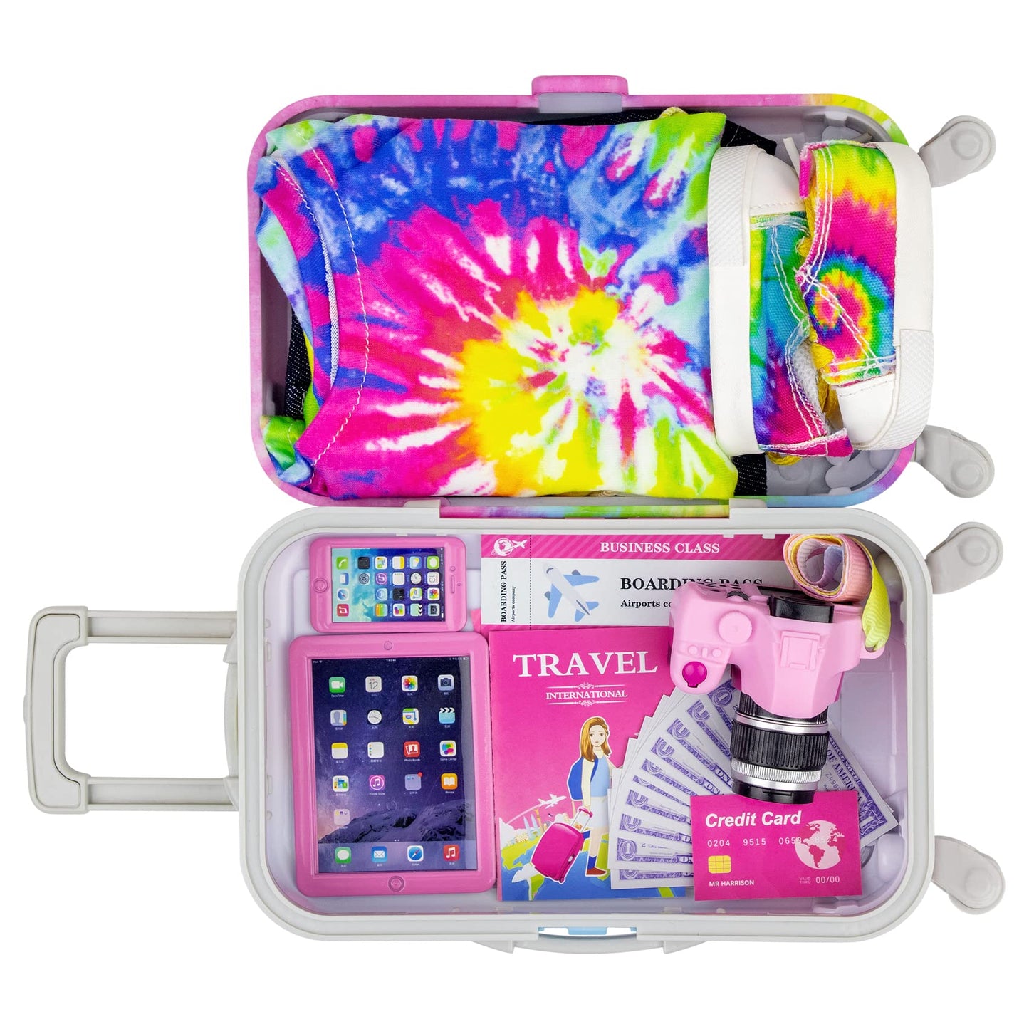 Ecore Fun 23 Pcs 18 Inch Girl Doll Accessories Suitcase Travel Luggage Play Set - Girl 18' Doll Travel Carrier Storage, Including Suitcase, Clothes, Shoes, Backpack, Camera, Computer, Cell Phone
