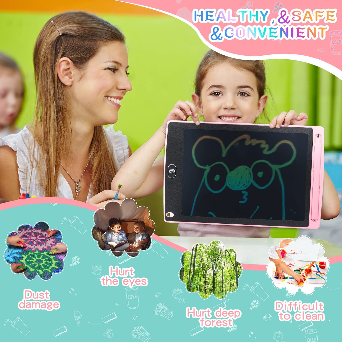 Zonon 4 Pcs Lcd Writing Tablet For Kids 8.5 Inch Doodle Board Drawing Tablet Toddler Toys Gifts Lcd Writing Board Electronic Erasable Reusable Colorful Screen Pad(Blue, Red, Green, Pink)