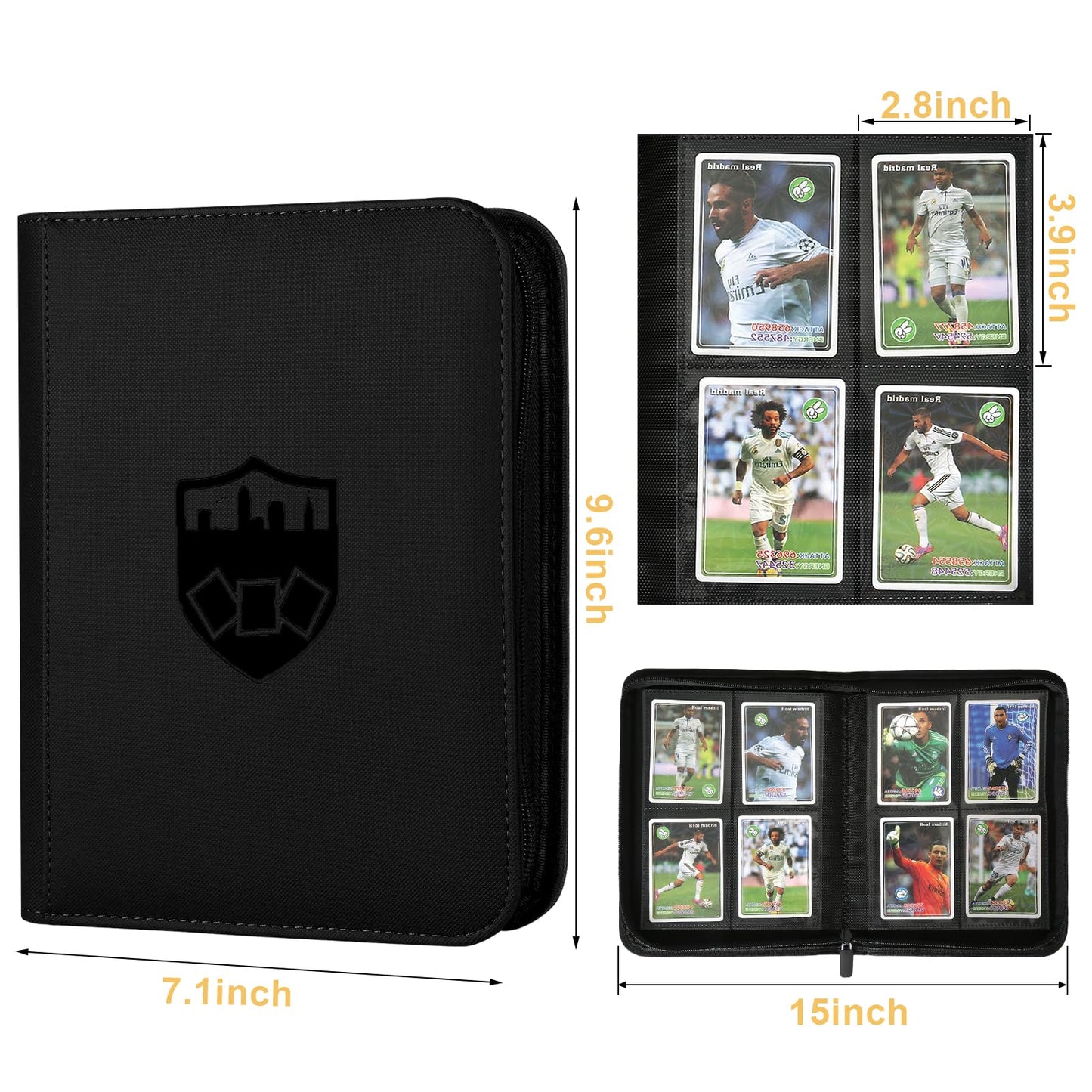 Trading Card Binder 4 Pocket  GERMUN PU Cover Card Binder for 160 Cards  enhanced Trading Card Holder Folders  Double Sided Pocket Card Album for MTG  TCG (Black)
