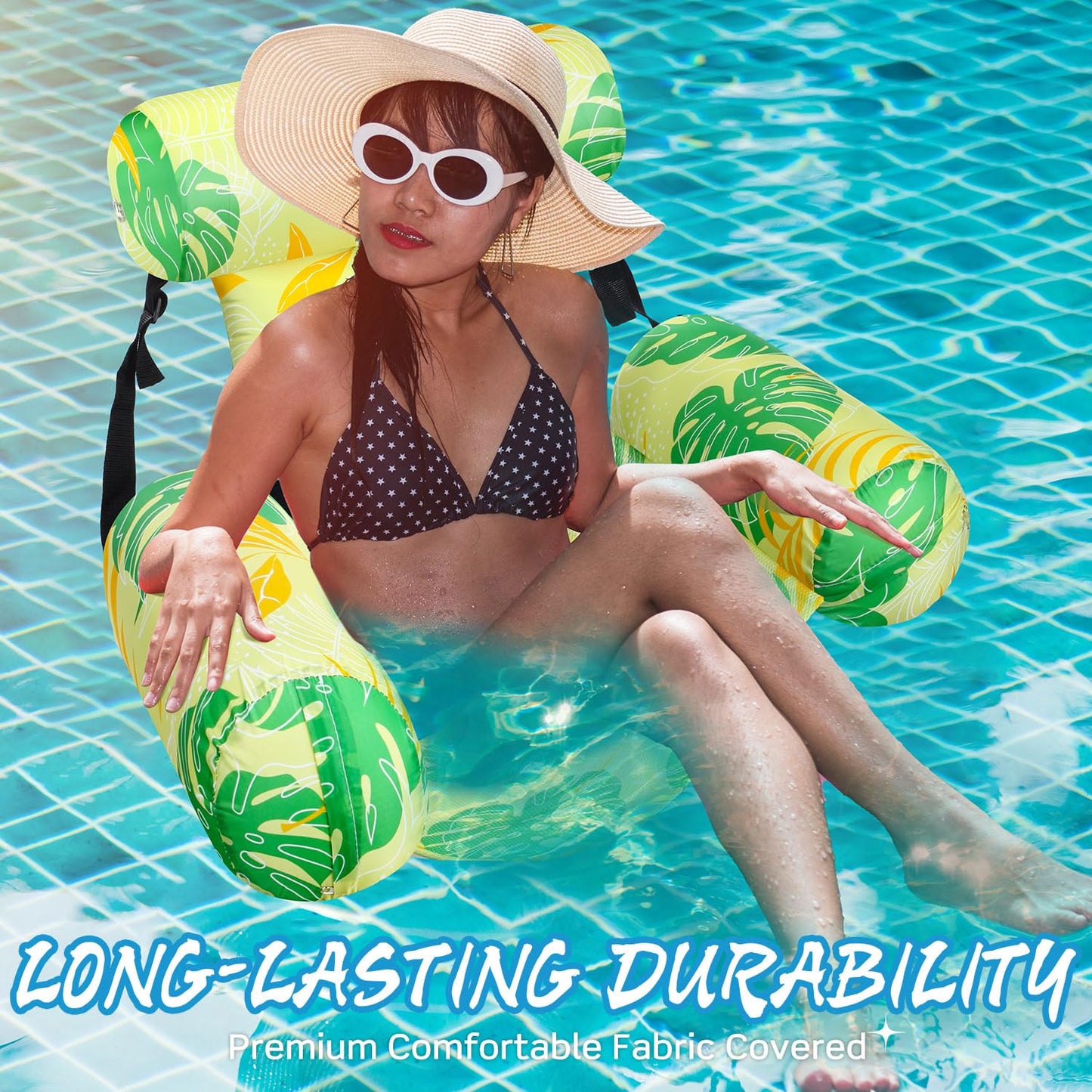 Sonwyoung Inflatable Pool Floats mature-themed Floating Lounge Chairs Blow up Pool Noodles for mature-themed Heavy Duty Swimming Tropical Plants Fun Pattern Floating Chair for Summer Water Beach Lake Party(Yellow)