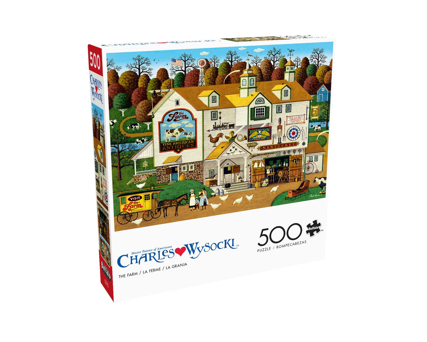 Buffalo Games 500 Piece Jigsaw Puzzle - The Farm by Charles Wysocki, Multicolor, Finished Size 21.25 x 15.00, Perfect for Game Nights