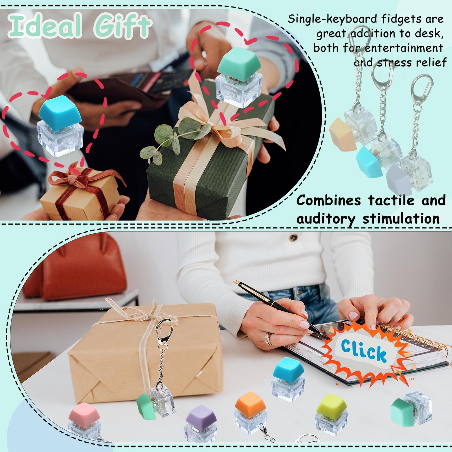 6 Pack Keyboard Fidget Toy  Keyboard Fidget Keychain Keyboard Decompression Button Finger Clicker Toys  Button Stress Relief Fidget Gifts for mature-themed to Relief Stress (Multicolor)