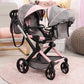 Bayer Design Dolls: Xeo Twin Pram - Butterfly Grey & Pink - Matching Handbag, Adjustable Handle, For Dolls Up To 20''
