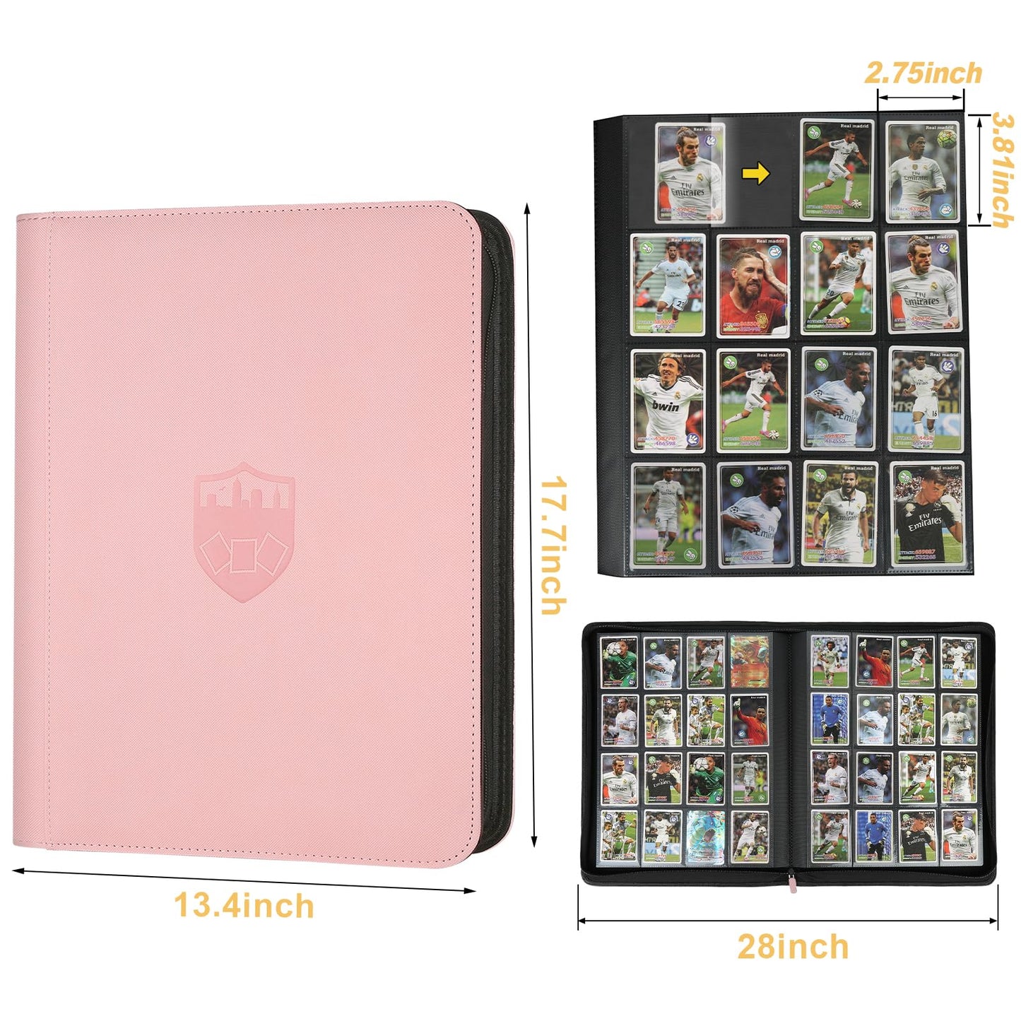 Trading Card Binder 16 Pocket  GERMUN PU Cover Card Binder for 1000+ Cards  enhanced Trading Card Holder Folders  Double Sided Pocket Card Album for MTG  TCG (Pink)