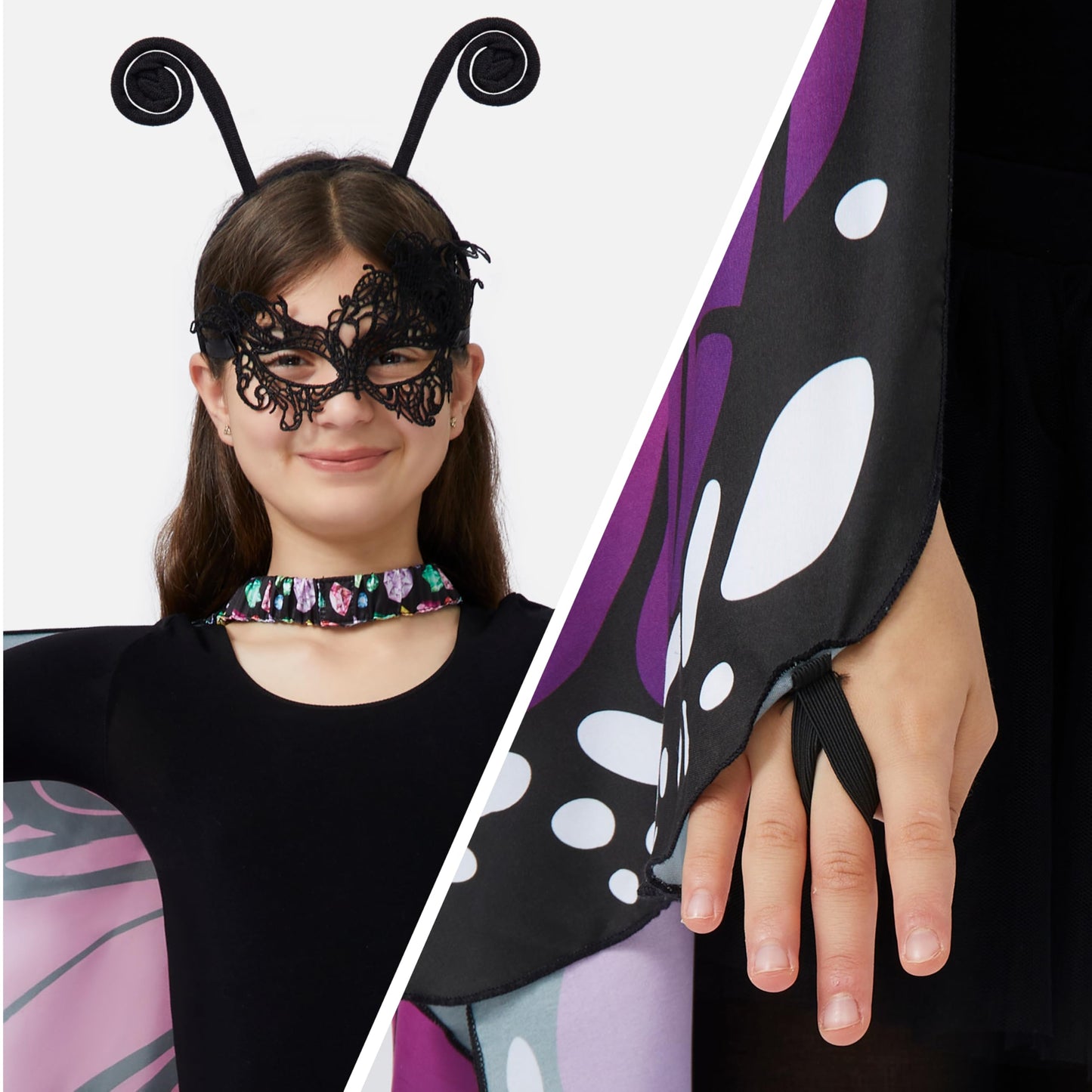 Spooktacular Creations Purple Butterfly Wing Kids  Halloween Butterfly Costume for Girls with Lace Mask and Bug Headband for Halloween Costume Party