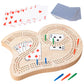 Wooden 3-Track Cribbage Board Game - Classic Board For 3 Players With Plastic Pegs - Ideal Family Game For Kids And Adults